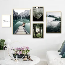 Mountain Boat Lake Picture Nature Scenery Scandinavian Poster Nordic Home Decoration Print Landscape Wall Art Canvas Painting scandinavian forest sunrise grass canvas painting nature landscape poster nordic wall art print countryside photography picture