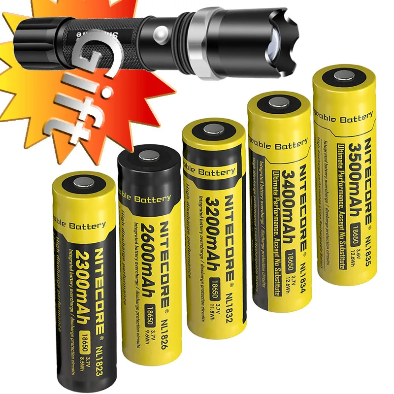 Wholesale NITECORE 18650 3.7V Li-ion Protected Rechargeable Battery NL1823 NL1826 NL1832 NL1834 NL1835 Button Top for Flashlight afbeelding