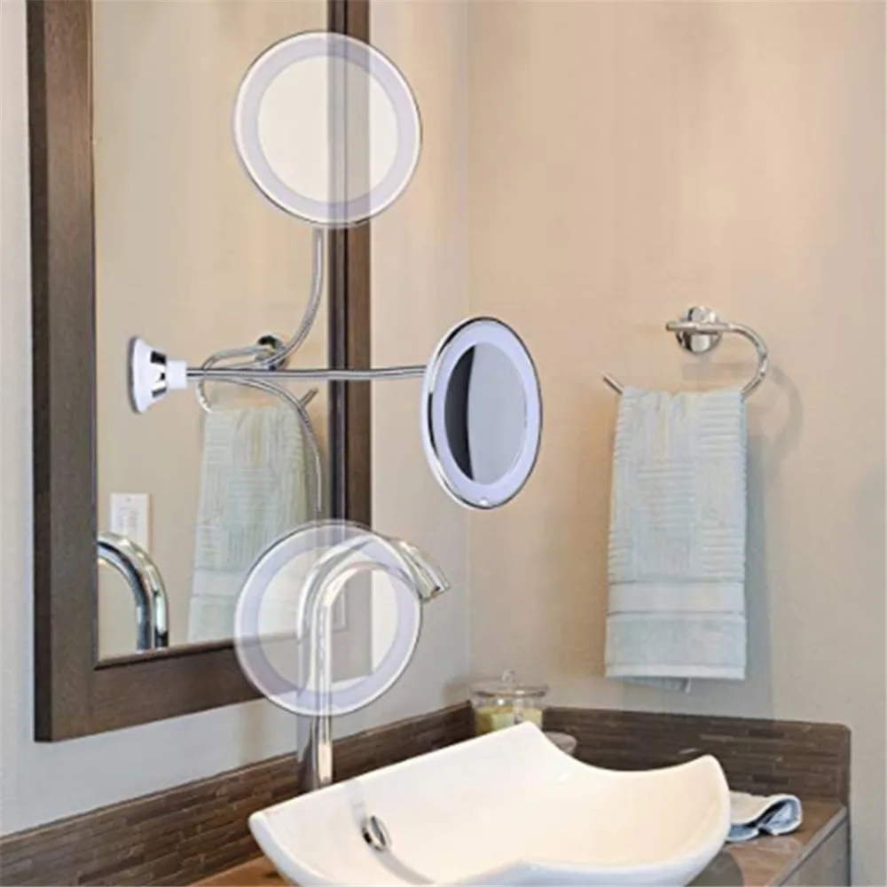 

10X 360 Swivel Magnifying Makeup Mirror Bright LED Lighted Adjustable Flexible Bendable Gooseneck Mounted Bathroom Wall Mirror