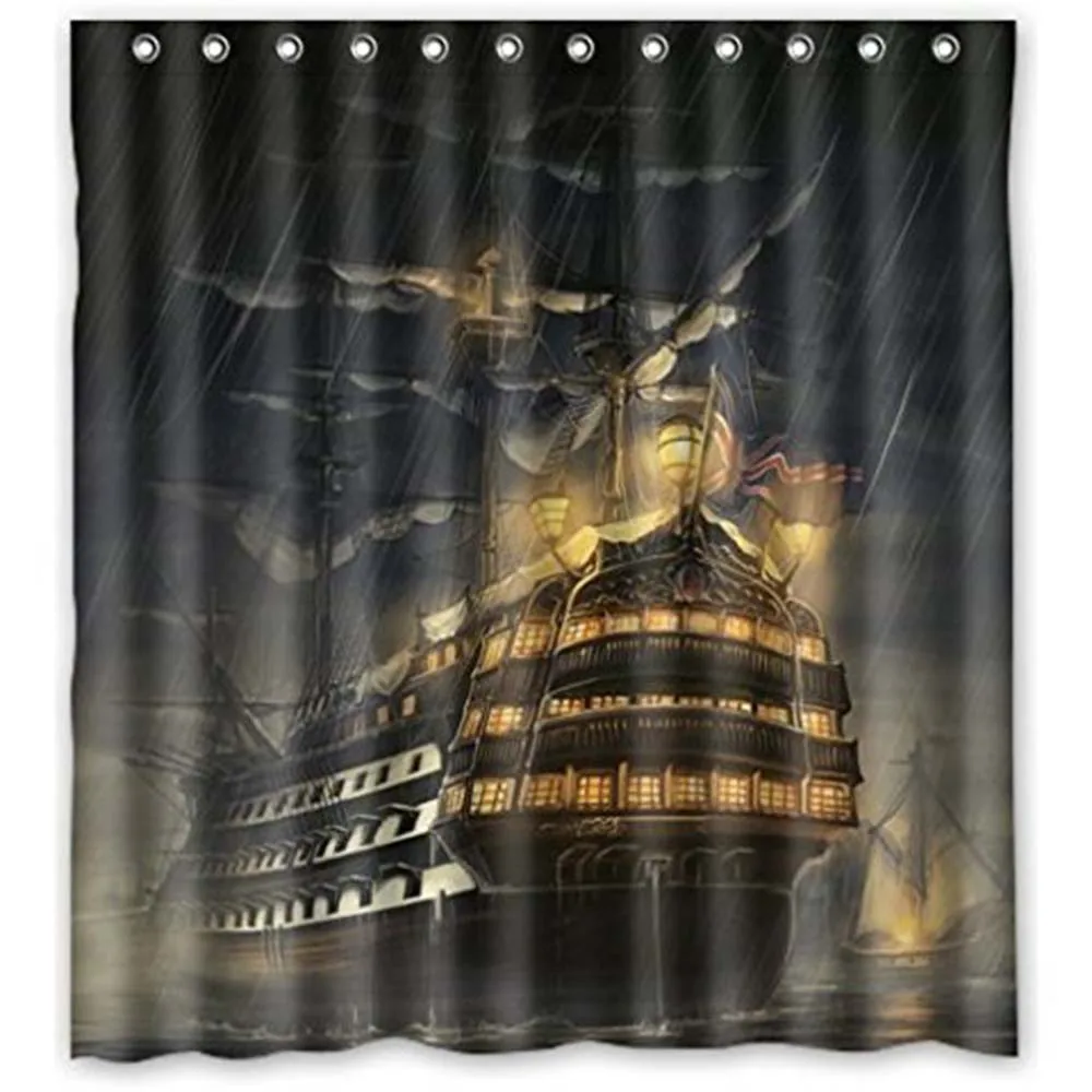 Vintage Design Bathroom Curtain Nautical Vintage Sailing Pirate Ship