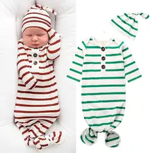 Pudcoco/осеннее детское одеяло в полоску с принтом для новорожденных девочек и мальчиков спальный мешок с длинными рукавами, комбинезон+ шапка, комплекты одежды