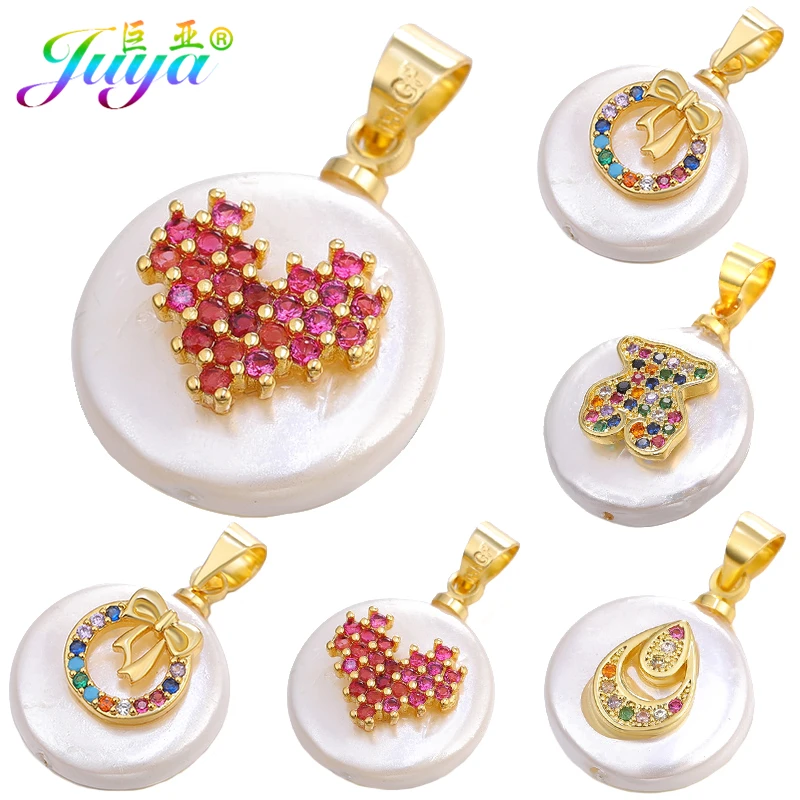Juya Micro Pave многоцветные кристаллы любовь животное Рождество колокольчик узор в виде ракушки жемчуг кулон Подвески для изготовления модных ювелирных изделий