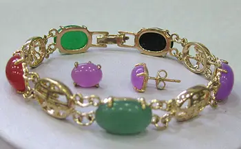 

Stunning Multicolor Jade Jewelry bangle bracelet earrings set jade