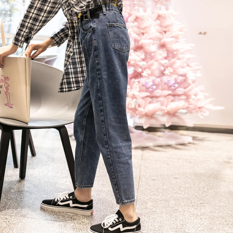 New Arrival Women Denim Blue High Waist Jeans Casual Ankle-Length Harem pants Plus Size Female Korean Style Trousers B9D201F