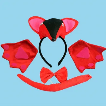 

3D Red Fox Headband Bow Tie Tail Claw Gloves Animal Costume Cosplay Performance Accessories Halloween Party Favor