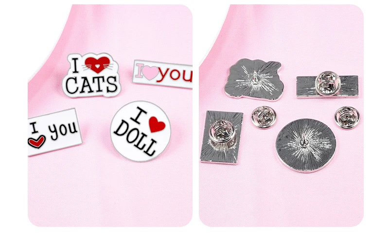 Милые эмалированные булавки с надписью I Love You Doll Cat куртка с брошью рубашки нагрудная булавка шляпа сумка Кнопка значок Ювелирные изделия Подарки для детей девочек