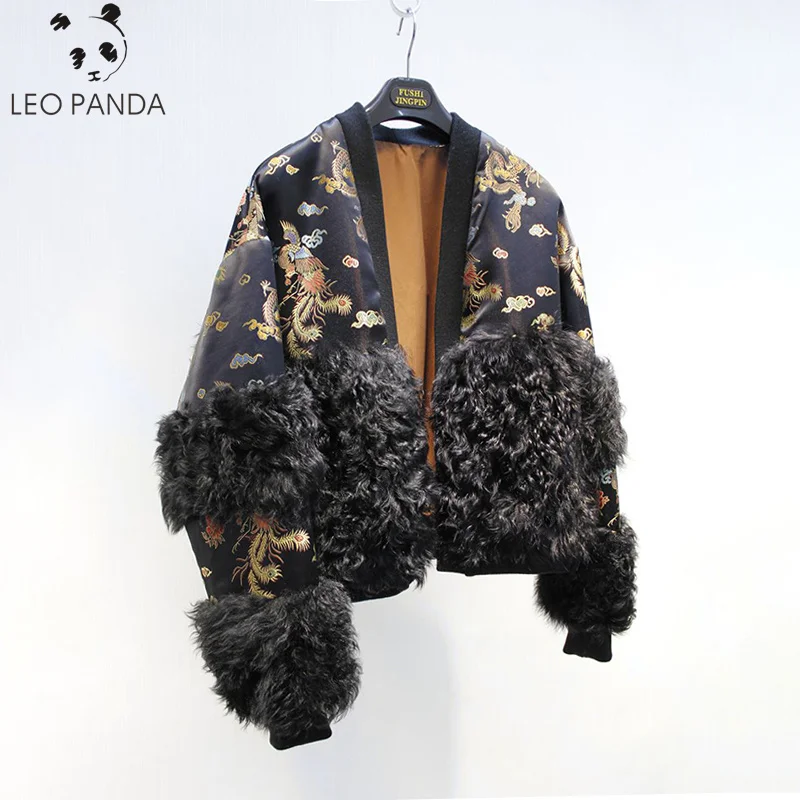 

2019 Autumn Winter New High Quality Chinese Style Wool Jacket Jacket Lamb Fur One Dragon and Phoenix Jacquard Silk Jacket