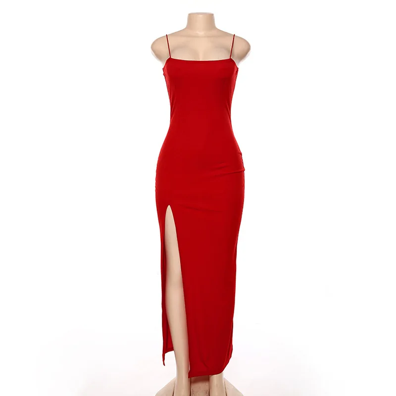 Сексуальное длинное платье с разрезом Toplook, Осень-зима, без рукавов, женские вечерние платья на бретельках, элегантные наряды, чистая одежда - Цвет: Red