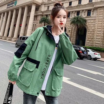 green thin Женские куртки с капюшоном, осенне-зимние пальто, новые корейские BF Harajuku свободные хлопковые куртки, бейсбольная форма, верхняя одежда для девочек xa358 - Цвет: green thin
