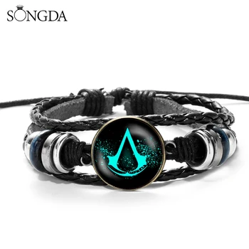 

Hot Action Game Multilayer Wood Bead Bracelet Mens Casual Fashion Woven Leather Bracelet Bangle Retro Punk Wrap Wristband