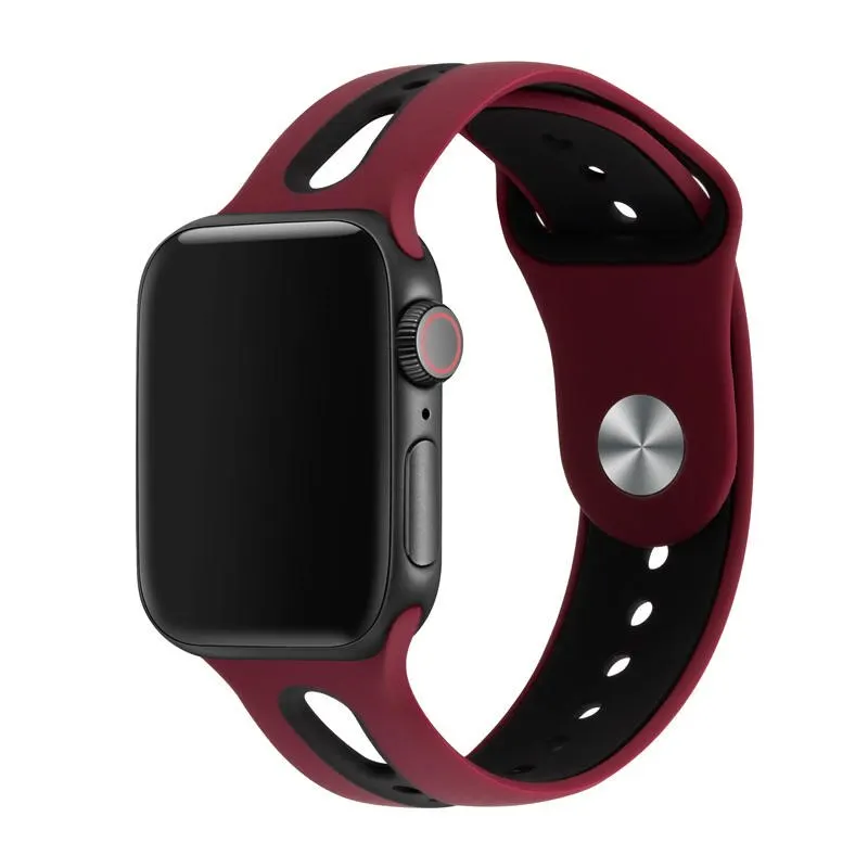 Ремешок для apple watch 4 band 44 мм 40 мм iwatch series 4 3 band 42 мм 38 мм двухцветный водонепроницаемый силиконовый ремешок для спортивных часов браслет correa - Цвет ремешка: Wine red black