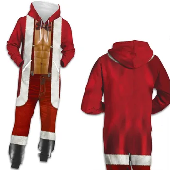 

Christmas Cosplay Costumes Santa Claus Red 3d Printed Hooded Jumpsuits Rompers Sets Men Party Halloween Costumes For Adult CS061