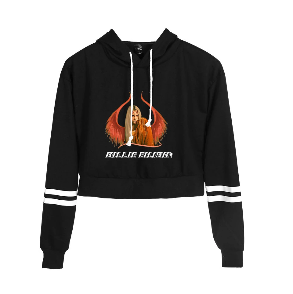 black Список Billie Eilish Kpop, укороченный топ, худи для женщин, хлопок, Harajuku, высокое качество, Billie Eilish, оранжевая толстовка с капюшоном для девочек - Цвет: black