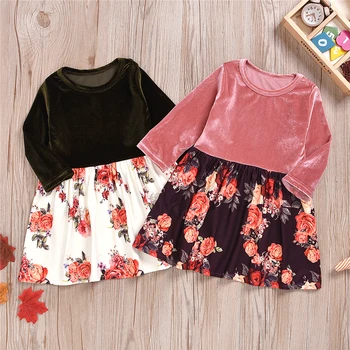 

0-5 Years Toddler Infant Baby Girls Velvet Clothes Long Sleeves Floral Princess Dress