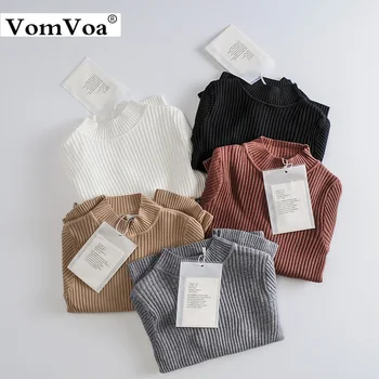 

VomVoaAutumn and winter new half-high collar long-sleeved Slim women's sweater trumpet sleeves soft pullover