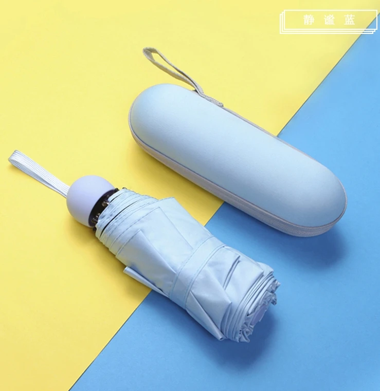 

Mini Capsule Umbrella With Case Ultralight Portable Black Fiber Sunscreen Sunny UV Protection Soft Handle