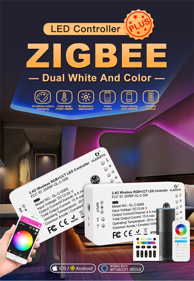 MJJC светодиодный пульт дистанционного управления Zigbee светодиодный контроллер RGB+ CCT DC12/24 В с Zigbee 3,0 управление смартфоном