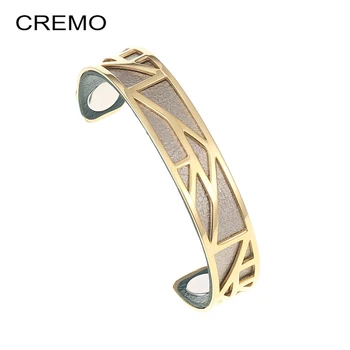 

Cremo Cuff Bangles For Woman Stainless Steel Interchangeable Cuir Hollow Leather Bracelet Bijoux Femme Gold Color
