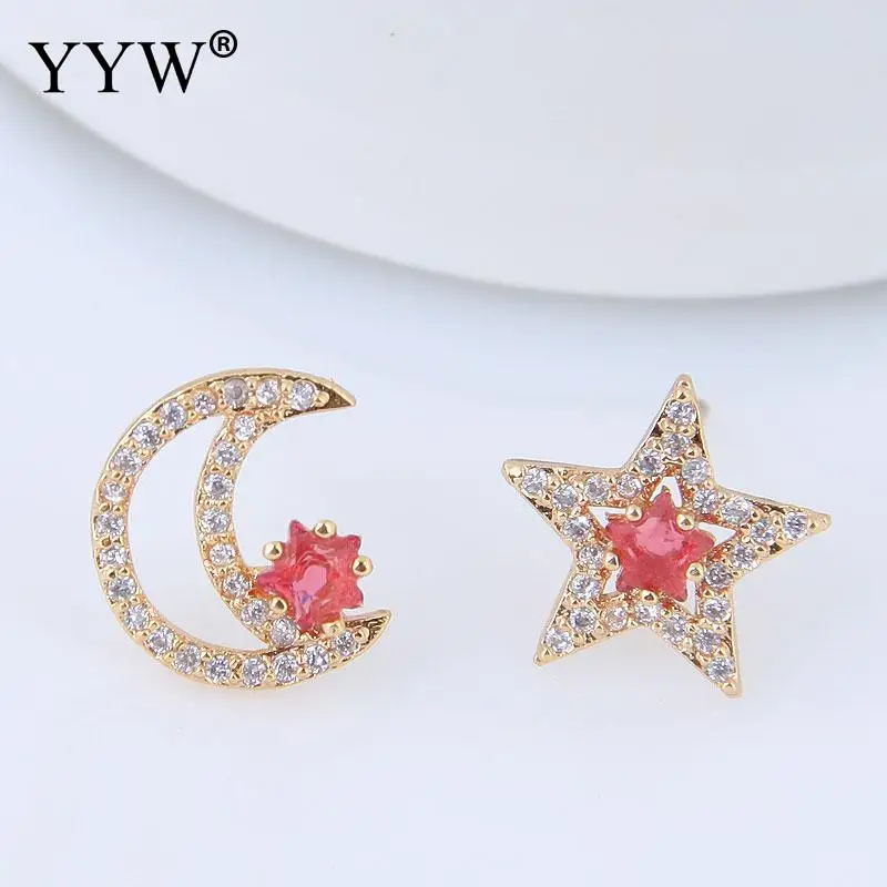 

Element Romantic Lovely Clear Stone Moon Star Shape Convenient Simple Stud Earrings Copper Cubic Zirconia For Women Party