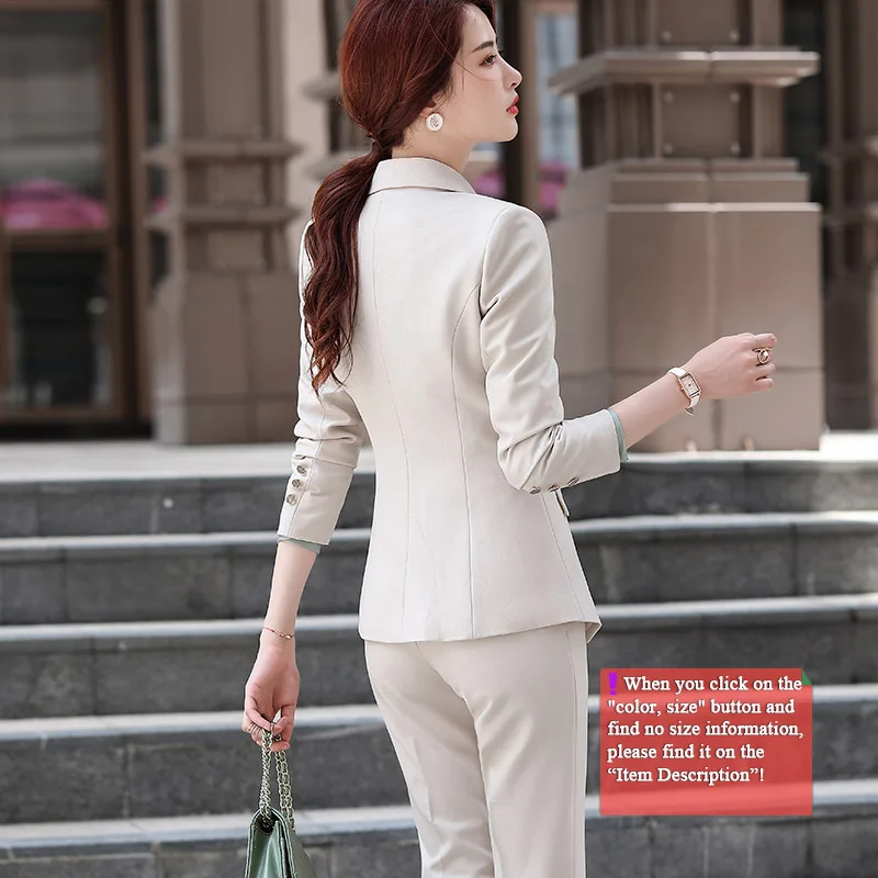 Womens Blazer Suits Outfits OL Suit Pants Set Jacket Ladies Buttons Lapel  Coat