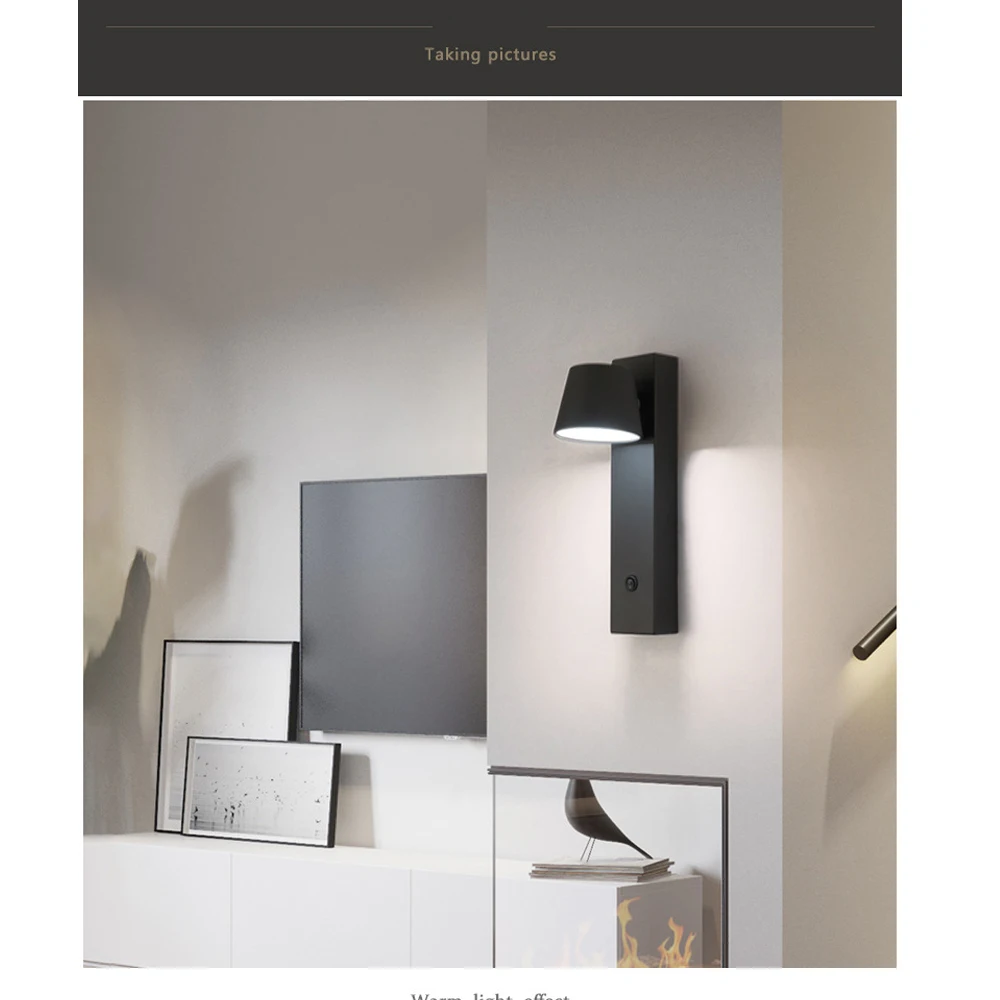 

ECOBRT Modern Led Bedroom Vanity Lights Aluminum Wall Light Fixtures 3w Mirror Down Lighting Wall Mounted with Switch Black