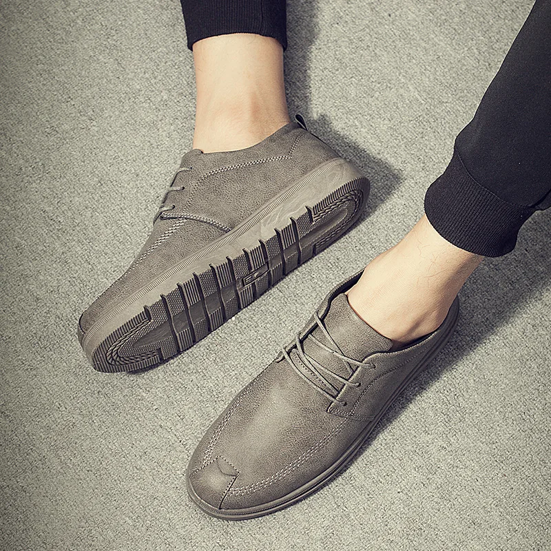 

Round-Toe Flat Heel Lace-up Business Casual Leather Shoes College Shoes British Style Retro Rub Color Men Shoes