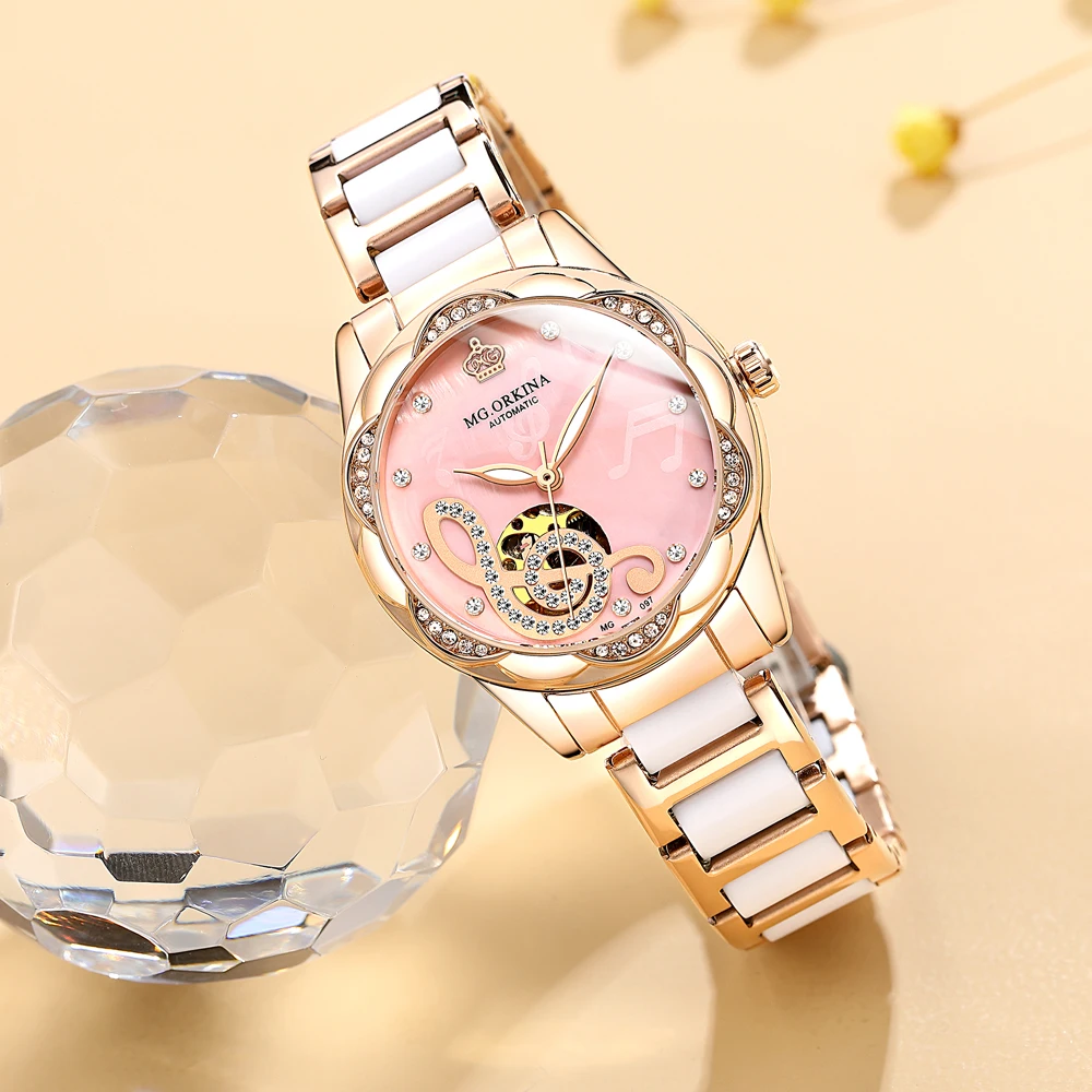 Ladies Fashion Rose Gold Pink Wristwatch Women Watches  display picture 1