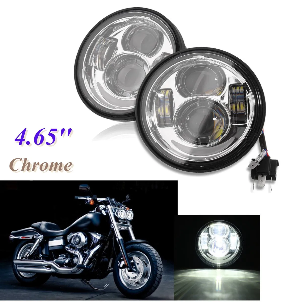 4,6" Пара DC 12 В светодиодный HI/LO фара для Dyna Fat Bob 2008 2009 2010 2011 2012 2013 черный/хром