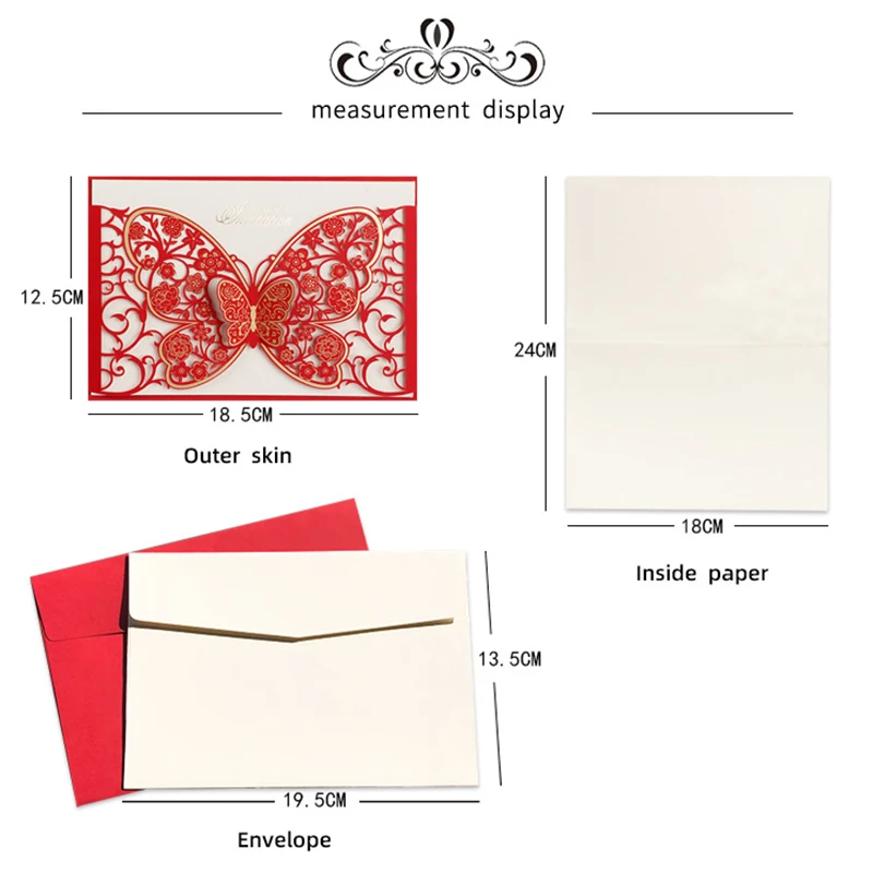 50pcs Butterfly Elegant Laser Cut Wedding Invitation Card Business Greeting Card Customized Wedding Decoration Party Supplies