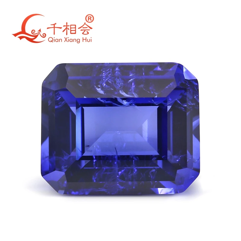 

light blue color rectangle shape emerald cut artificial lab created sapphire including minor cracks inclusions loose gem stone