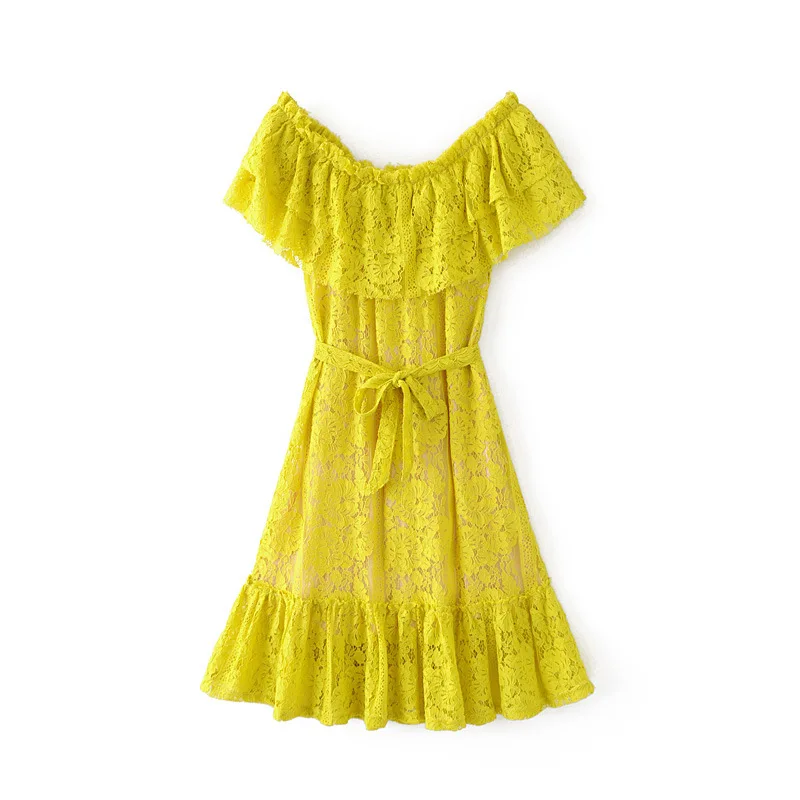 

2018 Spring WOMEN'S Dress Western Style Fashion Slim Fit Elasticity Laminated Horizontal Neck Lace of Belt Dress 9213