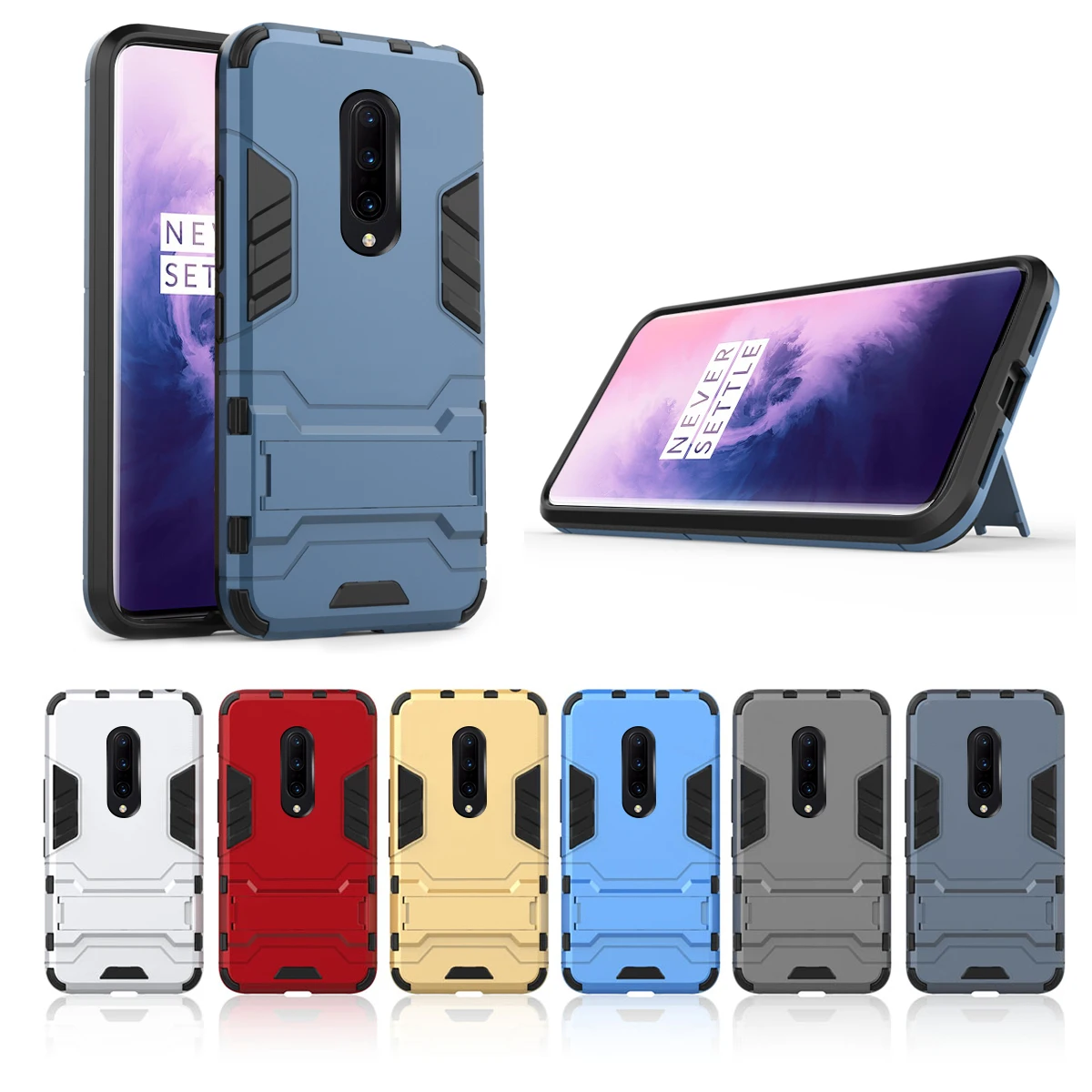 Для OnePlus 7 Pro 7 6T задний двухслойный чехол из ТПУ+ PC гибридный чехол противоударный защитный чехол с защитой от царапин с подставкой Fundas - Цвет: Navy