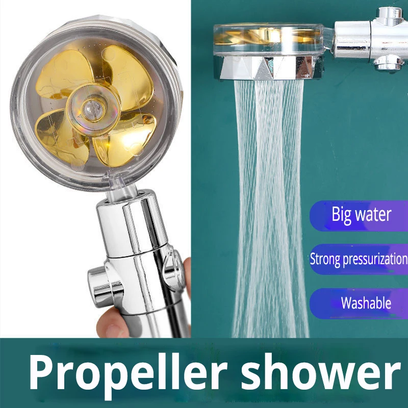 Rainfall Turbo Fan Shower Head 360 Rotating High Pressure Water Saving Handheld Shower Turbocharged Spray Nozzle Bath Accessory 2