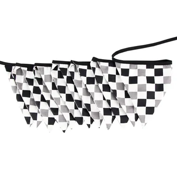 

1 Pc Triangle Pennant String Checkered Pattern 3 Meters Racing Pennant Pull Flag Decorative Banner for Birthday Festival