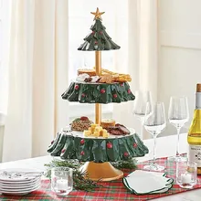 Christmas Table Decoration Christmas Snack Stand 2 Tier Resin Food Serving Tray Cupcake Holder Bowl Ornaments Snack Rack