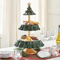 Soporte de resina de 2 niveles para decoración de mesa de Navidad, bandeja de servicio de comida, soporte para cupcakes, cuenco, adornos, estante para aperitivos