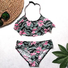 От 8 до 14 лет комплект бикини с цветочным рисунком для девочек-подростков; детская одежда для купания; купальный костюм для крупных девочек; топ на бретельках; купальный костюм для девочек; Falbala; детский купальник
