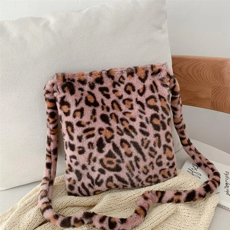 fluffy animal print tote bag