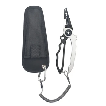 

Aluminum Alloy Pliers Split Ring Cutters Fishing Holder Tackle with Sheath & Retractable Tether Combo Hooks Remover Fishing Too