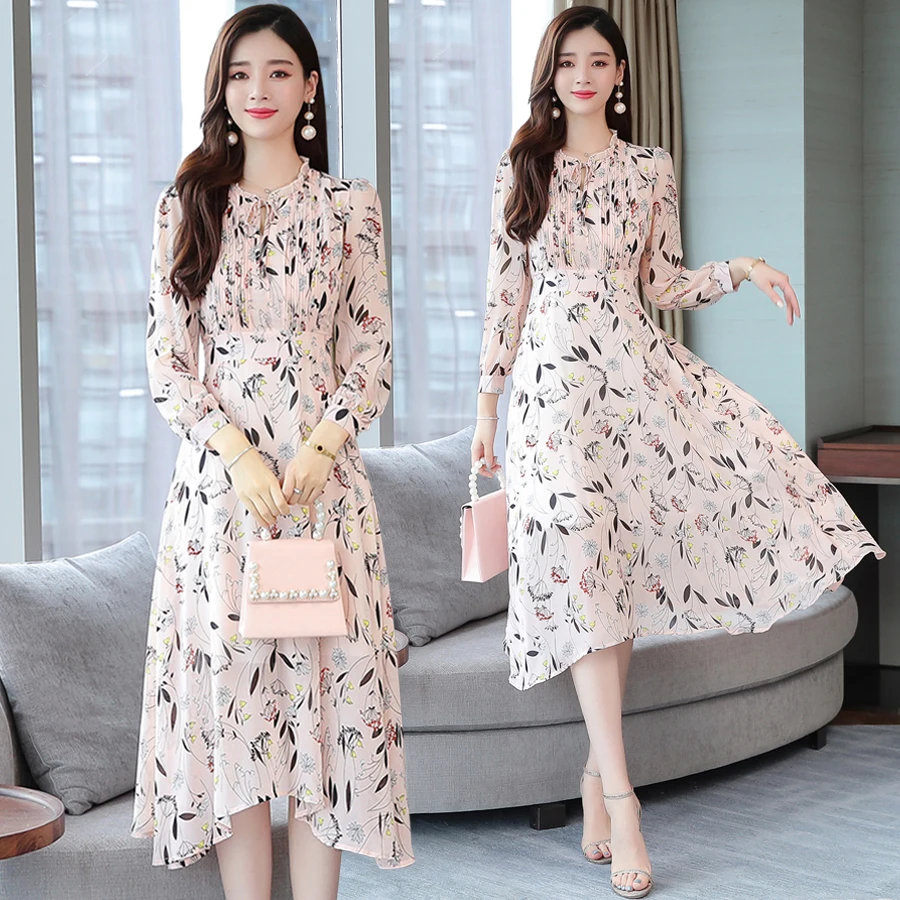 

Autumn Spring Floral Print Pink Fairy Dress Female Midi Boho Elegant Party Lady Dress Vintage Long Sleeve Korean Runway Vestidos