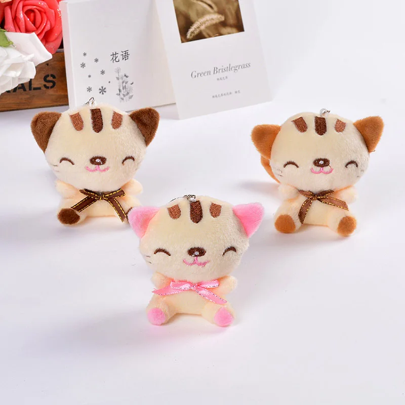 

9cm Plush Stuffed Animal Toys Baby Kids Plush Toy Smiling Cat Mobile Phone Pendant Key Chain Cartoon Doll Wedding Small Gift Q06