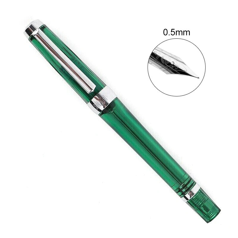 0.5MM green Wing Sung 3013 вакуумная авторучка из смолы, прозрачная качественная перьевая ручка EF/F, перьевая ручка, чернильная авторучка - Цвет: 0.5MM green