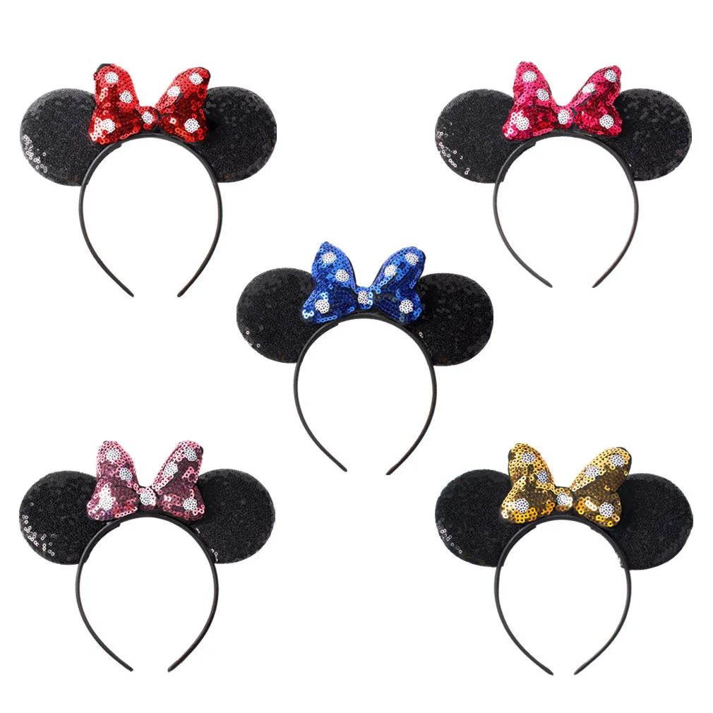 Disney повязка на голову для девочек с ушками повязка на голову новые летние детские женские головные уборы с блестками и бантом головные обручи с Минни DIY уши аксессуары для волос
