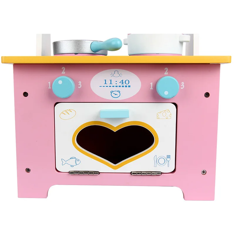 

Wooden New Style Pink Play House Heart Stove Kitchen Toy GIRL'S Early Childhood Educational Model Heart Kitchenware