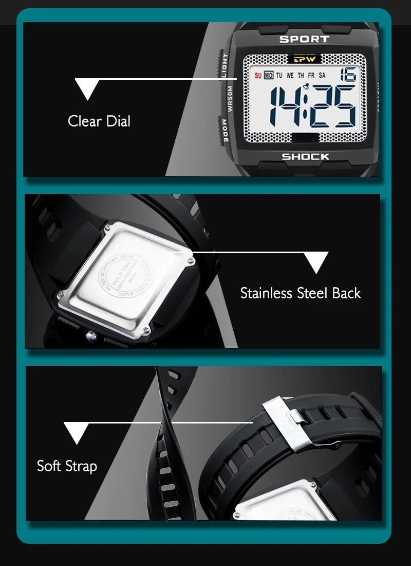 2022 New Big Number Men Watch Multifunction Alarm Clock 5ATM Waterproof Camouflage Sports Digital Wristwatches Relogio Masculino