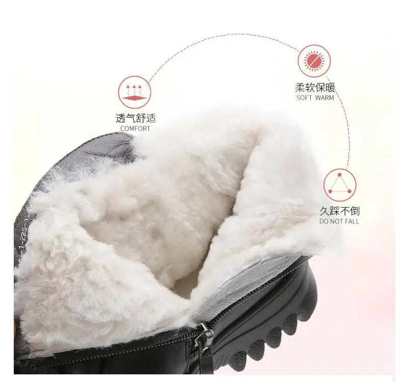New Women Genuine Leather Boots High Heels Platform Ankle Boots Ladies Buckle Shoes Woman Warm Waterproof Round Top Shoe g675