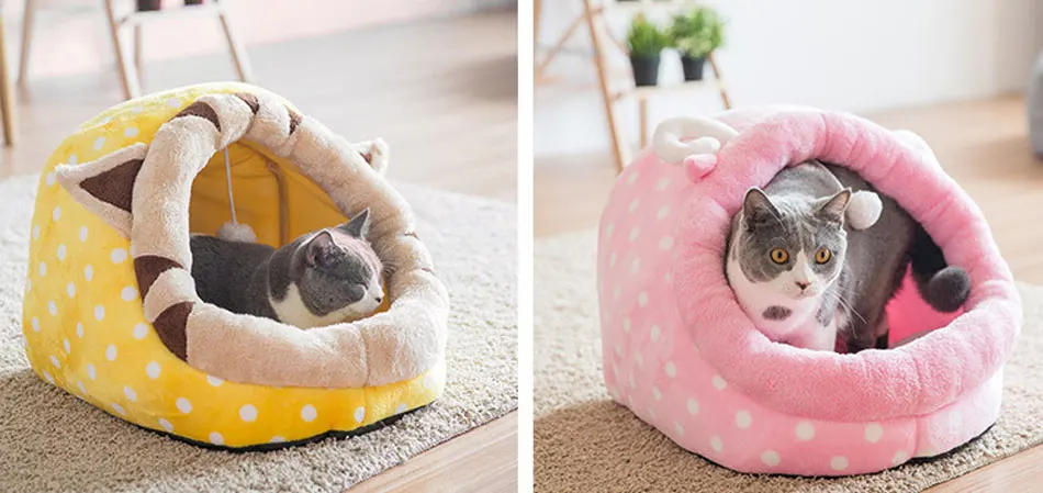 Cute Cat Bed Semi-closed Cats House Soft Warm Small Medium Dog Bed Pet House Built-in Fun Decoration for Cat Teddy Chihuahua Mat-22