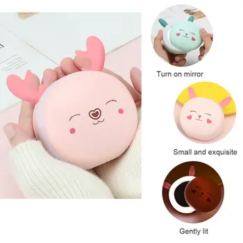 

3 In 1 Rabbit/Deer Hand Warmers Usb Charging Dual-Use Mini With Fill Light And Makeup Mirror For Girls Women Travel