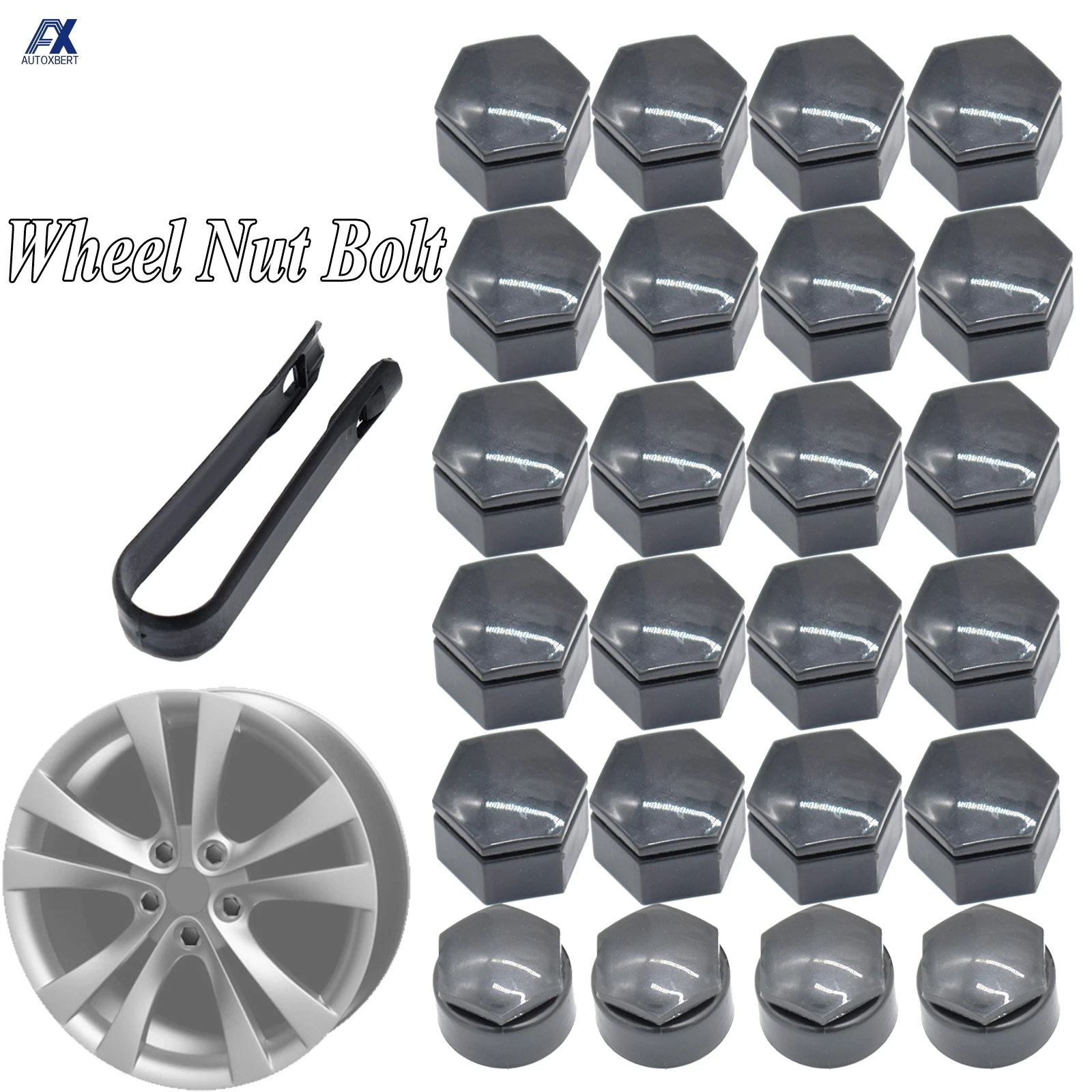 24pc Grey Wheel Center Nut Bolt Tire Screw Cap Dust Water Proof Cover With Tool 22mm For Opel Vauxhall Holden Insignia 2010 - 17