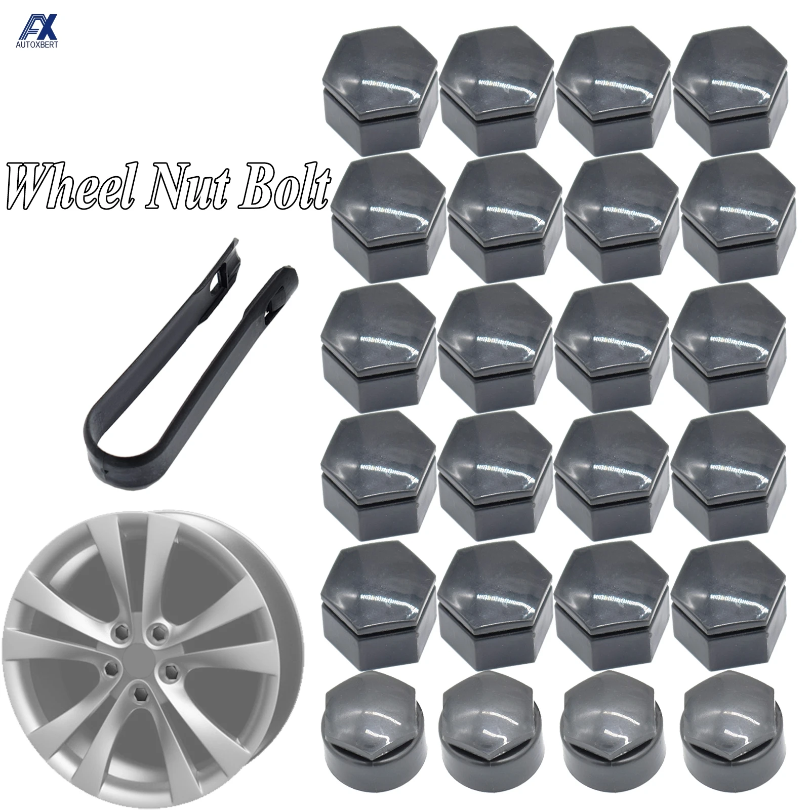 

24pc Grey Wheel Center Nut Bolt Tire Screw Cap Dust Water Proof Cover With Tool 22mm For Opel Vauxhall Holden Insignia 2010 - 17
